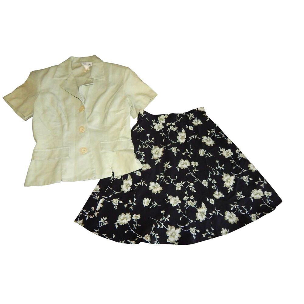 LISA JO women's size 3 vintage seafoam green and black floral skirt suit set